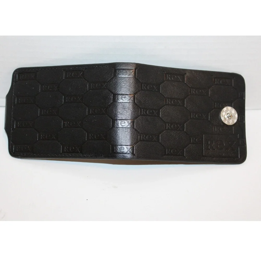 New BVEI'S Men's Black Faux Leather Rex Embossed Bi-Fold Wallet Snap Button NIB‎